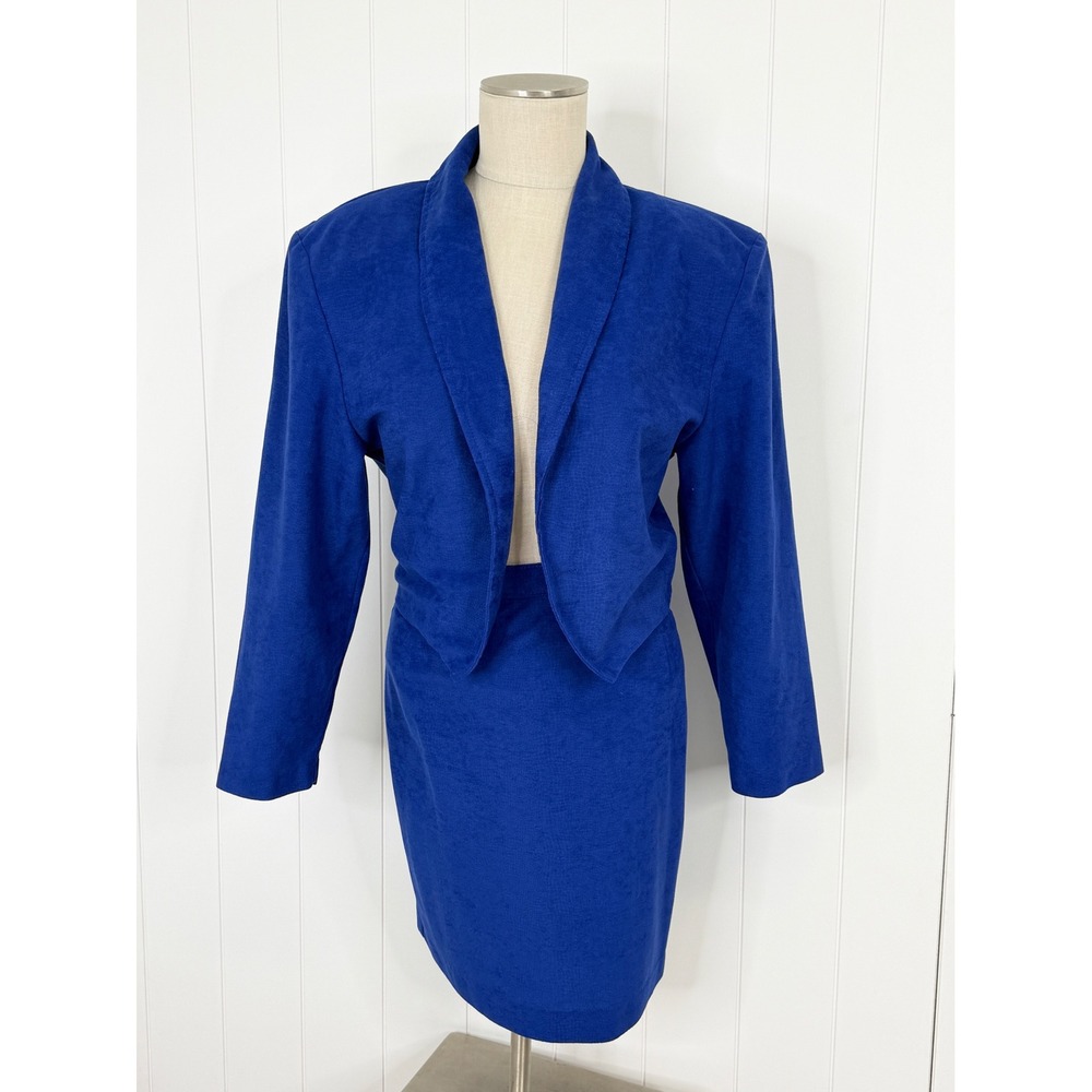 Vintage By Choice A Byer Royal Blue Skirt Suit Women Size 3 80s Power Suit Crop